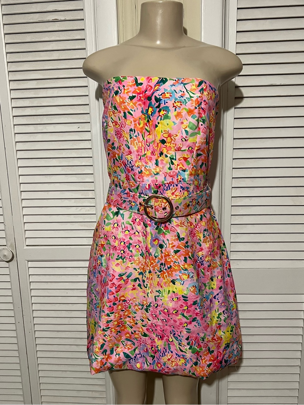 Floral Strapless Belted Sundress in Pink Multicolor
